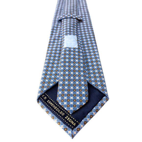 ERMENEGILDO ZEGNA Blue Micro Floret Grid Silk Tie - Picture 10 of 16